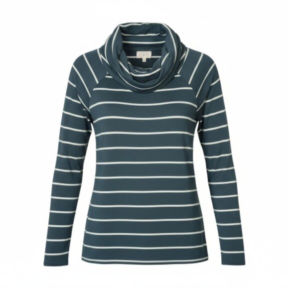 Lou & Grey Striped Long Sleeve Cowl Neck Soft Tunic Sweater Teal Size Small - Picture 1 of 7